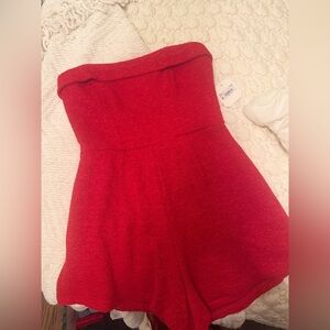 Red Strapless Romper